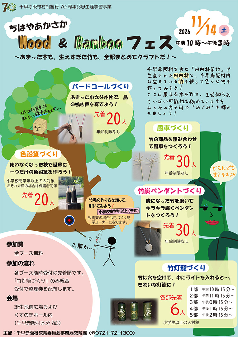 村制施行70周年記念生涯学習事業「ちはやあかさかWood&Bambooフェス」