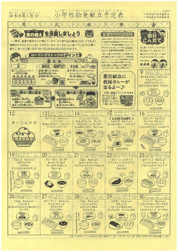 令和7年度1月分献立予定表（小学校）