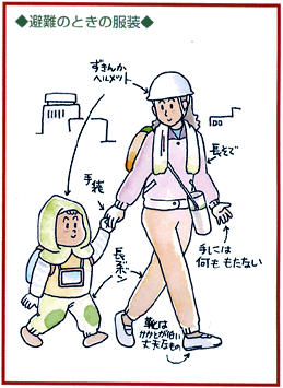 避難のときの服装の例を示したイラスト